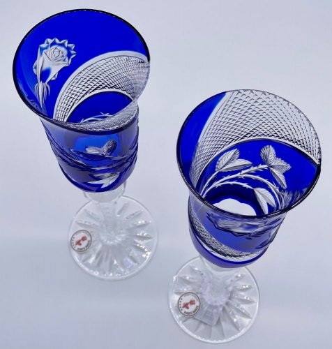 Přejímané luxusní ryté sklenice na sekt (Modré) - set 2ks