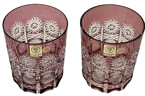 Barevné broušené whisky sklenice - set 2ks - Výška 9cm/290ml