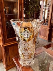 Gold-plated cut crystal vase - Height 35cm