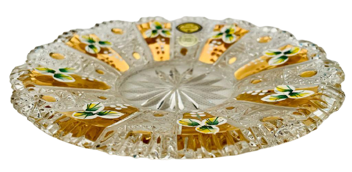 Gold-plated hand cut crystal plates - small - set of 6pcs - Height 2cm / Diameter 14cm