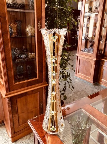 Gold-plated cut crystal vase - Height 50cm