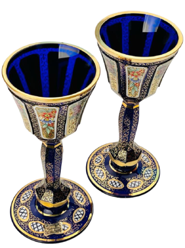 Barevně dekorované lištované sklenice na víno - set 6ks - Výška 20cm/190ml