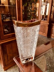 Gold-plated cut crystal vase - Height 25cm