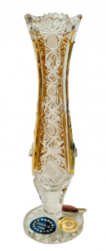 Jarrón de cristal tallado bañado en oro - Altura 15cm