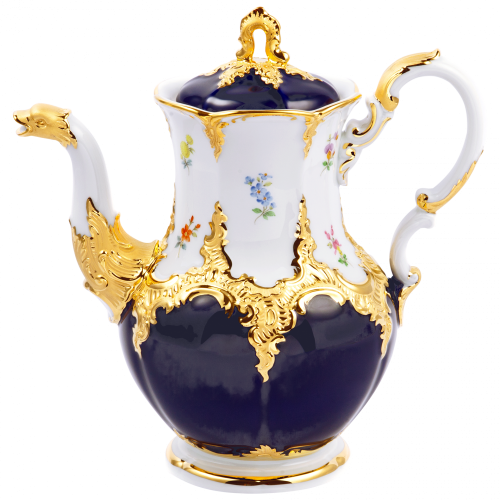 Forma B flores esparcidas de bronce azul real - Cafetera, grande