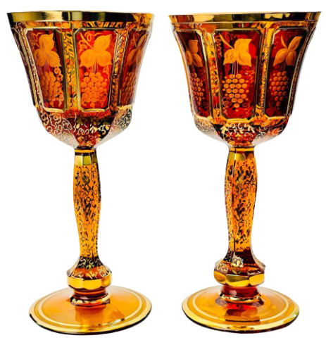 Barevně dekorované lištované sklenice na víno - set 2ks - Výška 21cm/260ml