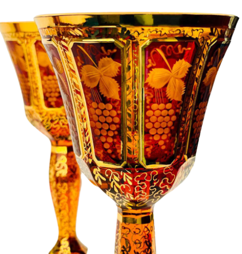 Barevně dekorované lištované sklenice na víno - set 2ks - Výška 20cm/190ml