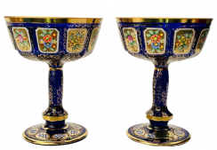 Barevně dekorované lištované sklenice na šampaňské - set 2ks - Výška 13cm/210ml