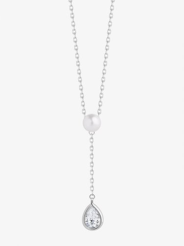 Stříbrný náhrdelník Pure Pearl s říční perlou a kubickou zirkonií Preciosa