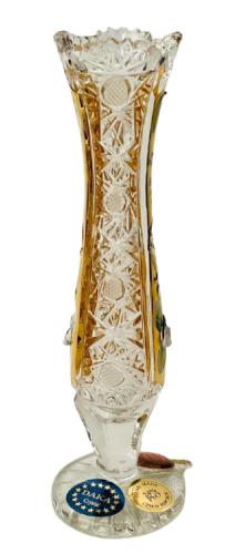 Jarrón de cristal tallado bañado en oro - Altura 15cm