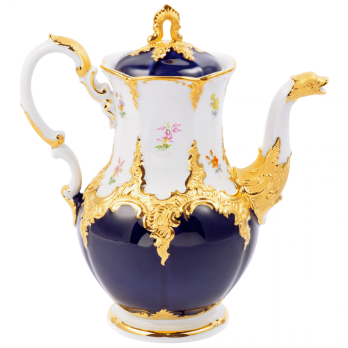 Forma B flores esparcidas de bronce azul real - Cafetera, grande