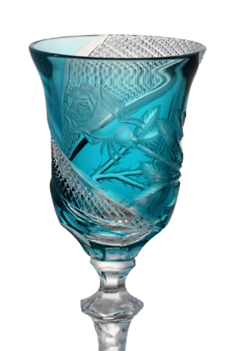 雕刻的豪华酒杯（绿松石色）- 一套2个