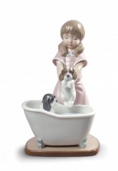 Bathing My Puppies Girl Figurine