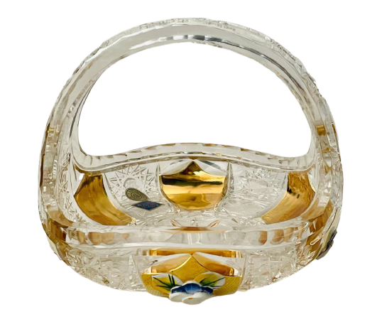 Gold-crystal cut crystal basket - Height 10cm