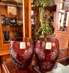 Barevné broušené sklenice na whiskey 220ml - set 2ks - Výška 10cm/220ml