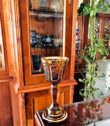 Barevně dekorované lištované sklenice na likér - set 2ks - Výška 13cm/50ml