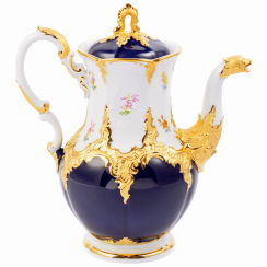 B-form royal blue gold bronze strewn flowers - Coffee pot, large
