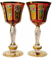 Barevně dekorované lištované sklenice na víno - set 2ks - Výška 20cm/260ml