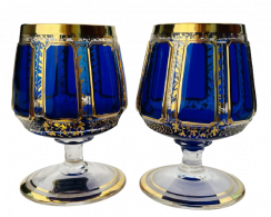 Barevně dekorované lištované sklenice na Brandy - set 2ks - Výška 10cm/300ml