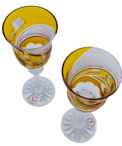 雕刻的豪华酒杯（琥珀） - 一套2个