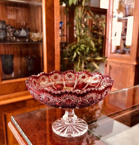 Color-cut crystal footed bowl - Height 7cm / Diameter 11cm