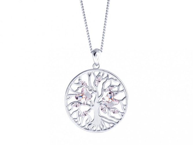 Stříbrný přívěsek Tree of Life, strom života, motýli s křišťálem Preciosa