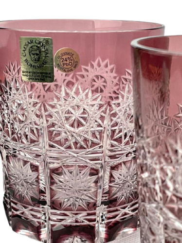Barevné broušené whisky sklenice - set 2ks - Výška 9cm/290ml