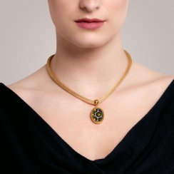 ocelový náhrdelník Idared, ručně mačkaný kámen, vitrail medium, zlatý