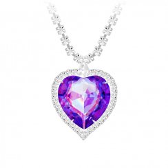 Štrasový náhrdelník Necklace, srdce s českým křišťálem Preciosa, fialový
