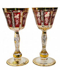 Barevně dekorované lištované sklenice na víno - set 2ks - Výška 18cm/140ml