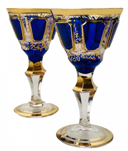 Barevně dekorované lištované sklenice na likér - set 2ks - Výška 11cm/60ml