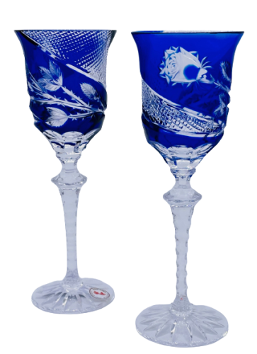 雕刻的豪华酒杯（蓝色） - 一套2个