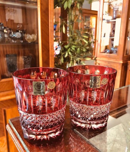 Broušené barevné sklenice na whisky - set 2ks - Výška 9cm/290ml