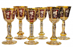 Barevně dekorované lištované sklenice na likér - set 6ks - Výška 13cm/50ml