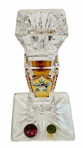 Gold-plated hand cut crystal candleholder - Height 14cm