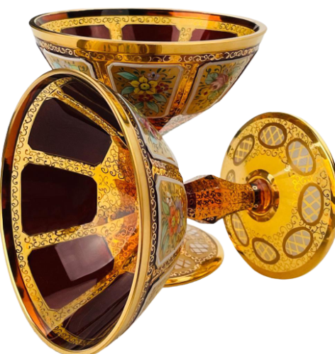 Barevně dekorované lištované sklenice na šampaňské - set 2ks - Výška 11cm/140ml