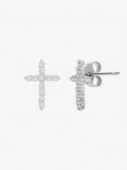 Stříbrné náušnice Tender Cross, křížek  s kubickou zirkonií Preciosa