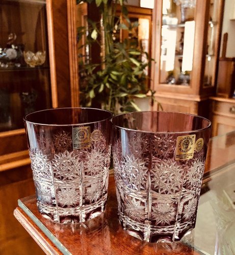 Barevné broušené whisky sklenice - set 2ks - Výška 9cm/290ml