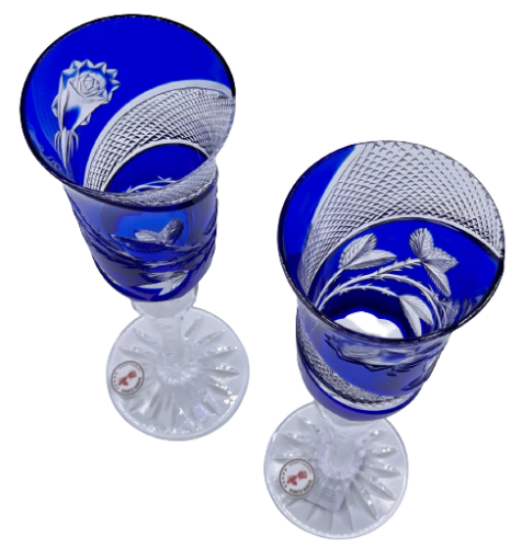 Copas de champán de lujo grabadas (azul) - juego de 2 unidades