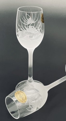 手工雕刻的蓟花图案利口酒杯 - 一套2个