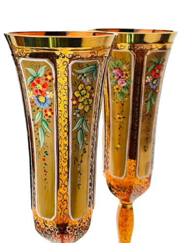 Barevně dekorované lištované sklenice na šampaňské - set 2ks - Výška 22cm/140ml