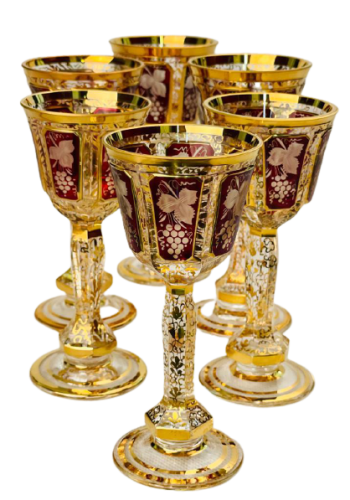 Barevně dekorované lištované sklenice na likér - set 6ks - Výška 13cm/50ml