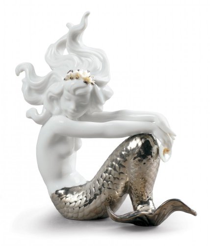 Illusion Mermaid Figurine. Silver Lustre