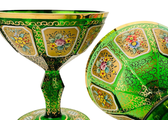 Barevně dekorované lištované sklenice na šampaňské - set 2ks - Výška 11cm/140ml