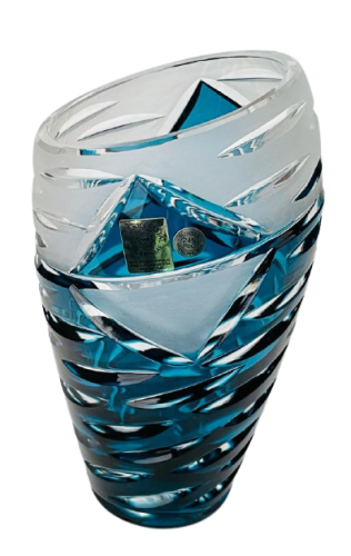 Barevná broušená váza - zkosená - Výška 18cm