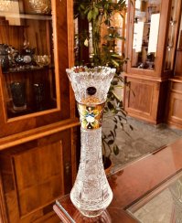 ゴールドプレート・カット・クリスタル製花瓶 - 高さ23cm