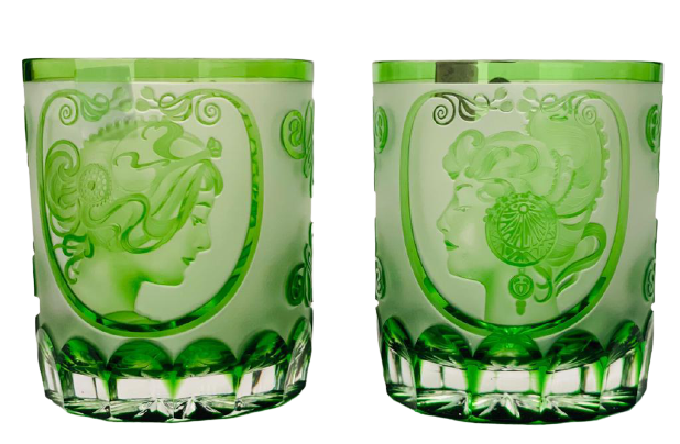 Barevné broušené sklenice na whiskey 320ml - set 2ks - Výška 9cm/320ml