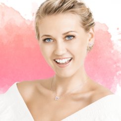 stříbrné náušnice First Love, srdce, kubická zirkonie, růžové