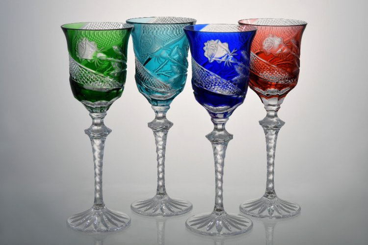 Přejímané luxusní ryté sklenice na víno (Tyrkysové) - set 2ks