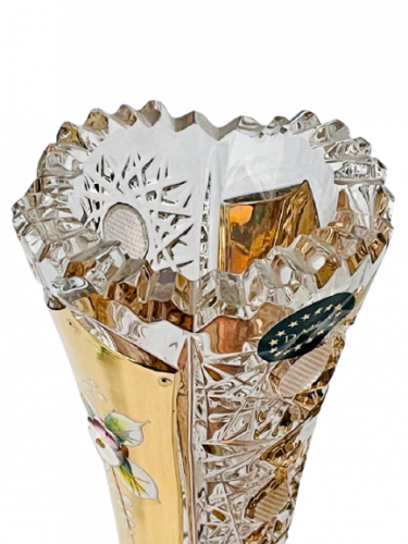 ゴールドプレート・カット・クリスタル製花瓶 - 高さ25cm